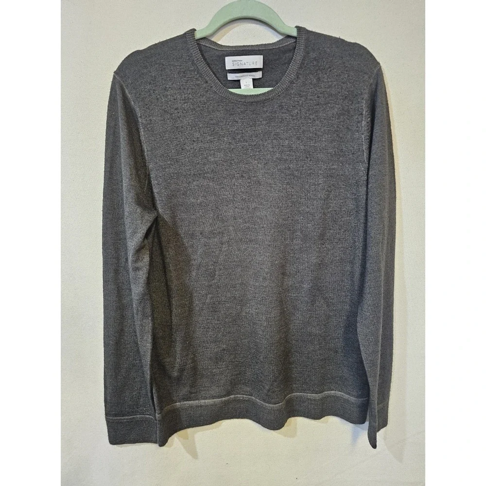 Nordstrom Mens Washable Merino Wool Crewneck Sweater Dark Gray Size Large Casual